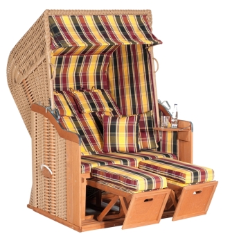 Gartenstrandkorb Rustikal 250 PLUS Stoff Nr. 1216, 2-Sitzer, Halbliegemodell, PVC-Kunststoffgeflecht beige
